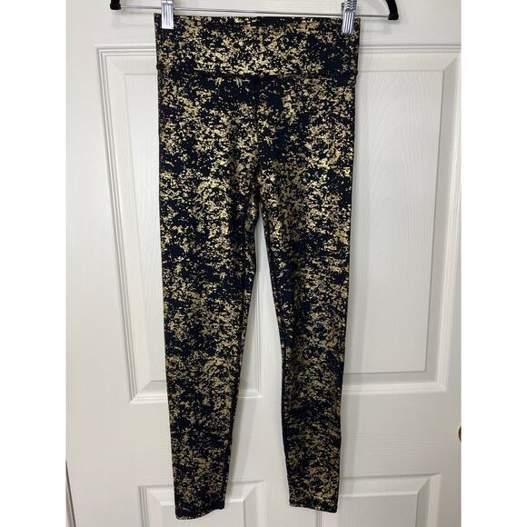 Terez Legging Black with Metallic Gold Foil Splatter AllOver size XS - Picture 1 of 5